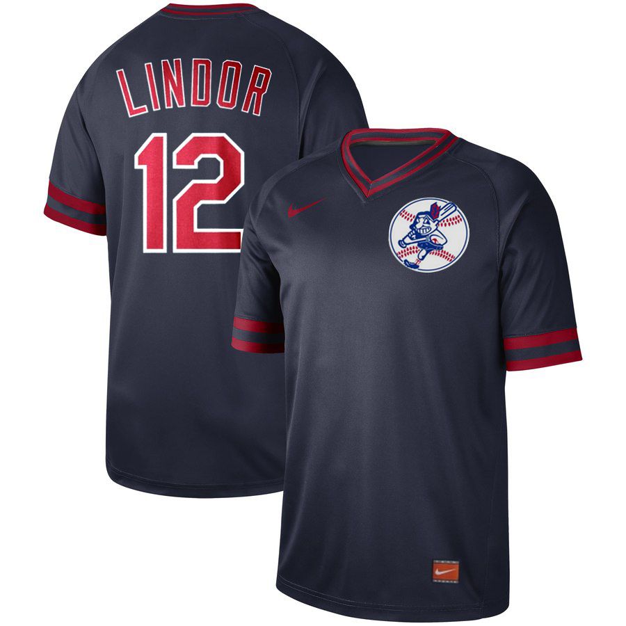 Men Cleveland Indians #12 Lindor Dark blue Nike Cooperstown Collection Legend V-Neck MLB Jersey->houston astros->MLB Jersey